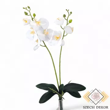 Mű orchidea két ággal levéllel - Fehér