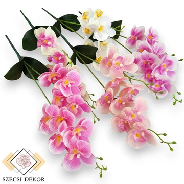 Mű orchidea levéllel gumis 2 ág 47 cm szemből
