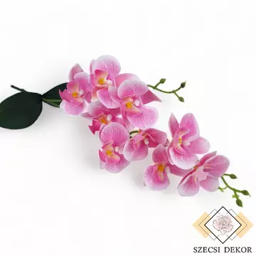 Mű gumibevonatos orchidea levéllel 2 ágas 46 cm - rózsaszín szemből