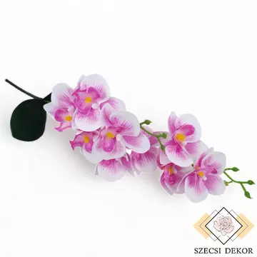 Mű gumibevonatos orchidea levéllel 2 ágas 46 cm - erikaviola szemből