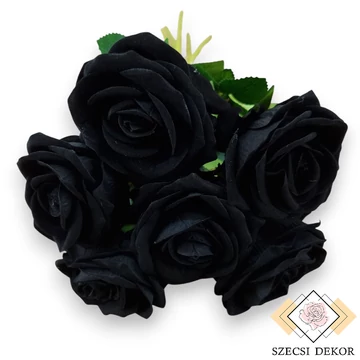 Mű bársony rózsa köteg 6 szál 48 cm - fekete szemből