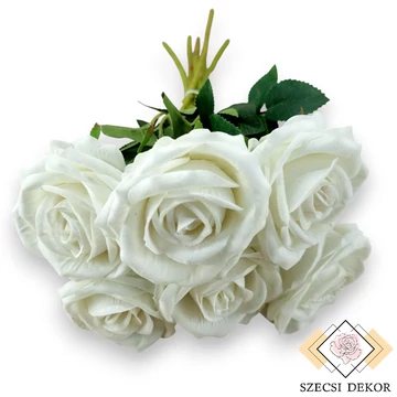 Mű bársony rózsa köteg 6 szál 48 cm - krémfehér szemből