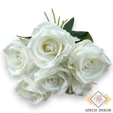 Mű bársony rózsa köteg 6 szál 50 cm - törtfehér szemből