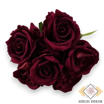 Mű bársony rózsa köteg 6 szál 50 cm - bordó szemből