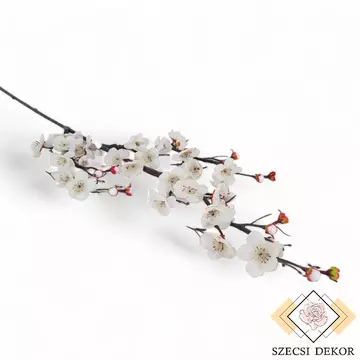 Mű selyem cseresznyevirág ág bimbókkal 95 cm - fehér szemből
