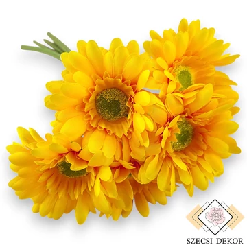 Mű gerbera köteg 6 szál selyem 43 cm - napsárga szemből