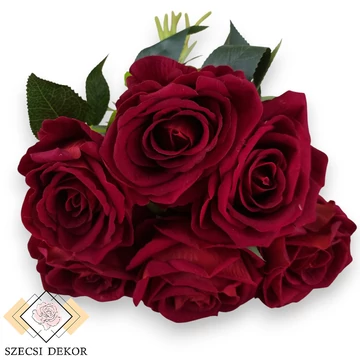 Mű bársony rózsa köteg nagy 6 szál 74 cm - bordó szemből