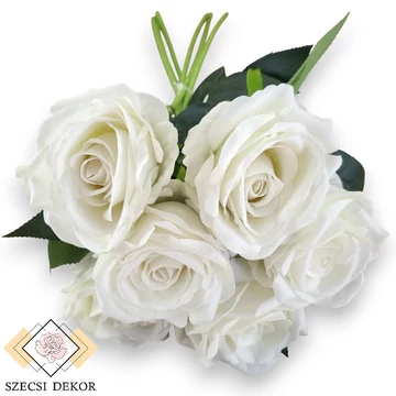 Mű bársony rózsa köteg nagy 6 szál 74 cm - törtfehér szemből