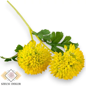 Mű zöld gömb dália szál 52 cm - sárga szemből