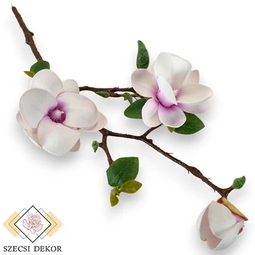 Mű magnólia ág nyíló polifoam 53 cm - erikaviola cirmos szemből