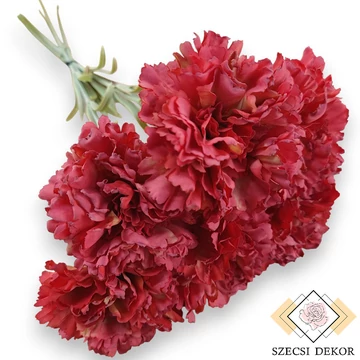 Mű szegfű köteg közepes selyem 6 szál 56 cm - piros szemből