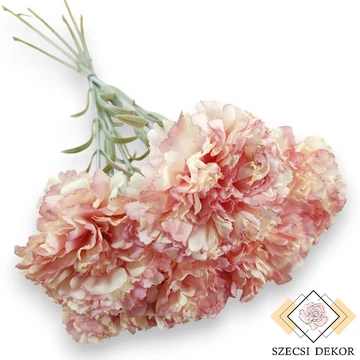 Mű szegfű köteg közepes selyem 6 szál 56 cm - rózsaszín cirmos szemből