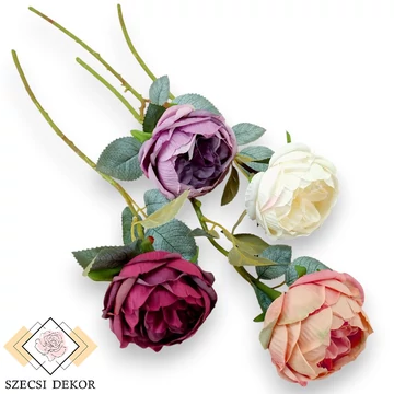 Mű százlevelű rózsa szál selyem 51 cm szemből