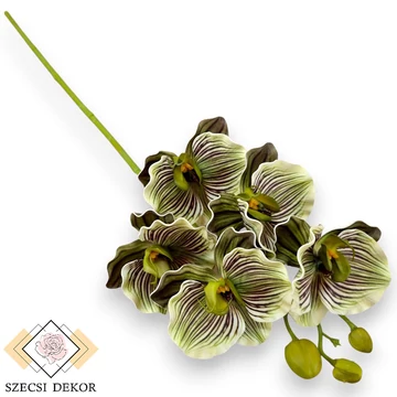 Mű fodros orchidea szál polifoam 66 cm - sötétzöld szemből