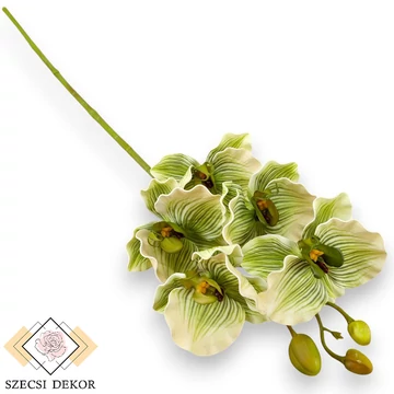 Mű fodros orchidea szál polifoam 66 cm - zöld szemből