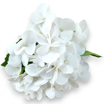 Mű hortenzia szál kicsi gumi 22 cm - fehér szemből