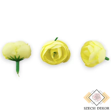 Mű ranunculus fej selyem kicsi 2,5 cm 60 db - halványsárga szemből