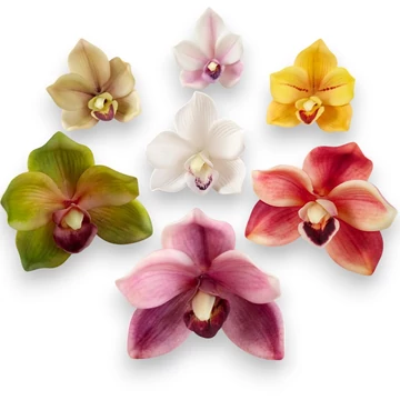 Mű cymbidium fejek tálcán 30 db polifoam 10 cm szemből