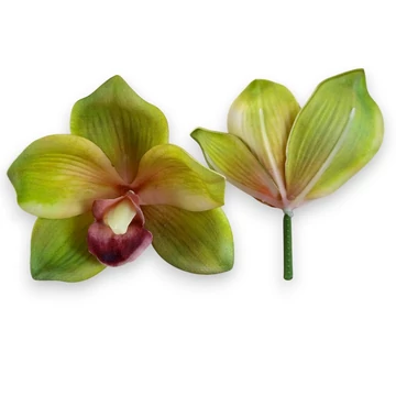 Mű cymbidium fejek tálcán 30 db polifoam 10 cm - zöld darab