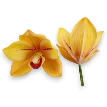 Mű cymbidium fejek tálcán 30 db polifoam 10 cm - sárga darab