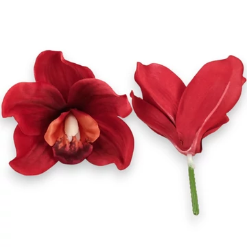Mű cymbidium fejek tálcán 40 db szatén 12 cm - vörös darab