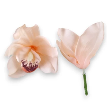 Mű cymbidium fejek tálcán 40 db szatén 12 cm - halványbarack darab