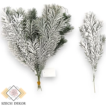 Mű zöld erdei fenyő köteg 12 szál 27 cm - havas szemből