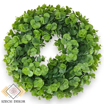 Mű zöld eukaliptusz koszorú nagy 46 cm - zöld szemből