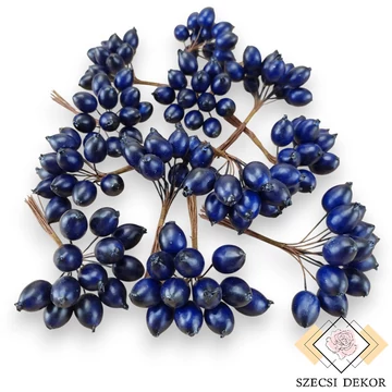 Mű csipkebogyó csomag 12 db 11 cm - sötétkék szemből