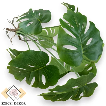 Mű betűzhető monstera bevonatos 9 szál 34 cm - sötétzöld szemből