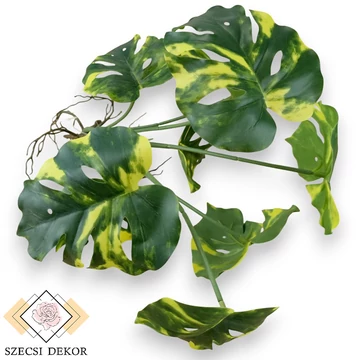 Mű betűzhető &quot;thai&quot; monstera bevonatos 9 szál 35 cm - zöld-sárga szemből