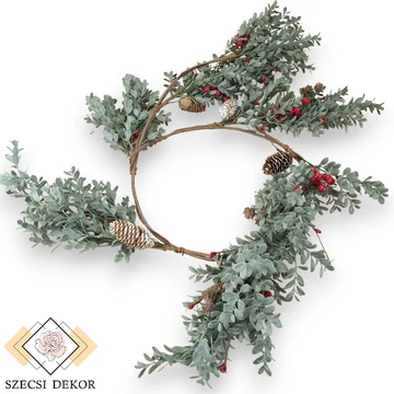 Mű zöld eichholz madárbirs girland 167 cm - sötétzöld szemből