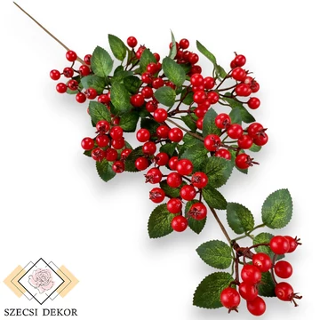 Mű szilvalevelű galagonya ág hungarocell 69 cm - vörös szemből