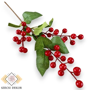 Mű zelnicemeggy ág hungarocell 50 cm - piros szemből