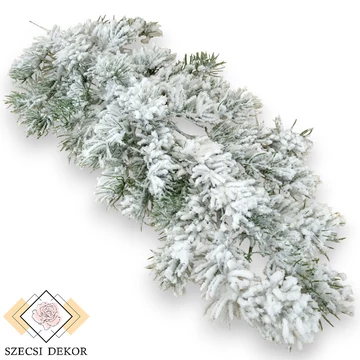 Mű zöld erdei fenyő szál futó 68 cm - havas szemből