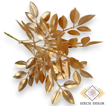 Mű zöld metál csodabogyó köteg 6 szál 28,5 cm - arany szemből