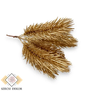 Mű zöld metál lucfenyő pikk 6 szál 20 cm - arany szemből