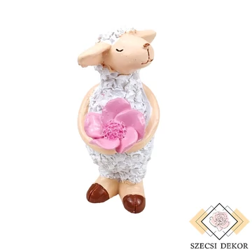 Bárány figura virággal kezében - Fehér szemből