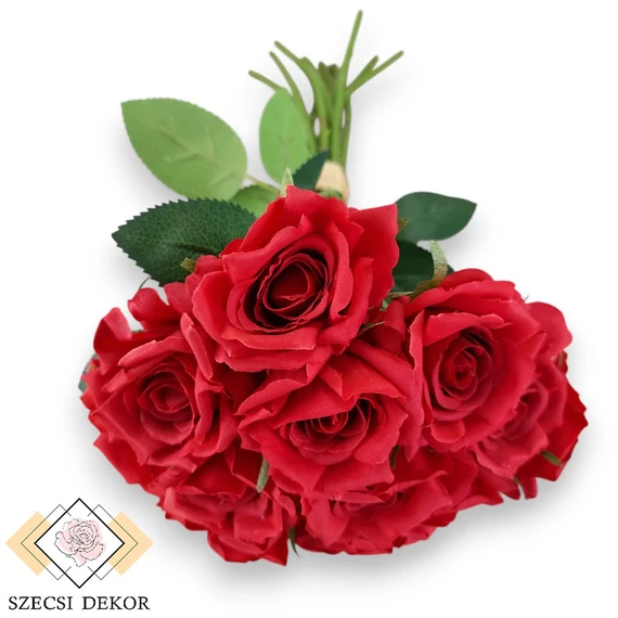 Mű rózsa köteg tüskés 12 szál selyem 36 cm - piros szemből