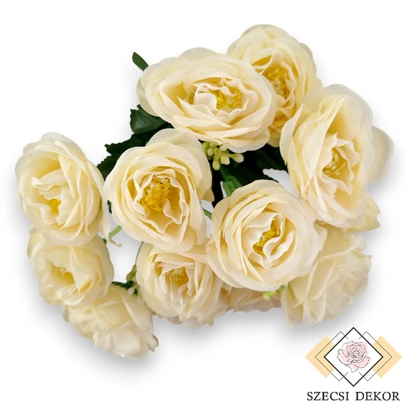 Mű molyhos rózsa csokor 7 szál selyem 33 cm - krém szemből