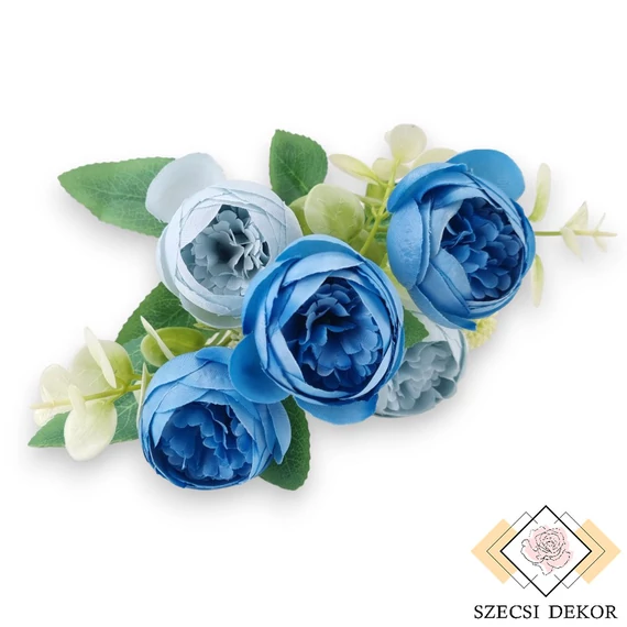 Mű  boglárka csokor kiegészítőkkel selyem 5 szál 29 cm - kék szemből