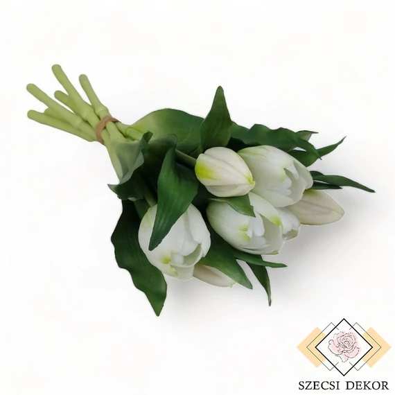 Mű gumi tulipán köteg kerek szirmú 7 szálas 27 cm - fehér szemből