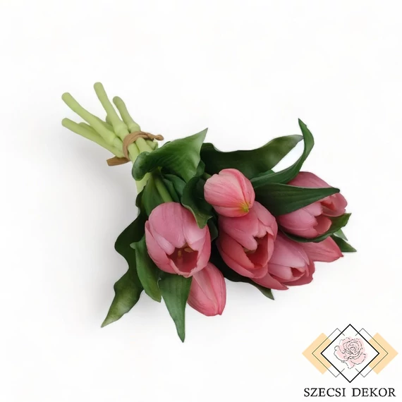Mű gumi tulipán köteg kerek szirmú 7 szálas 27 cm - rózsaszín szemből