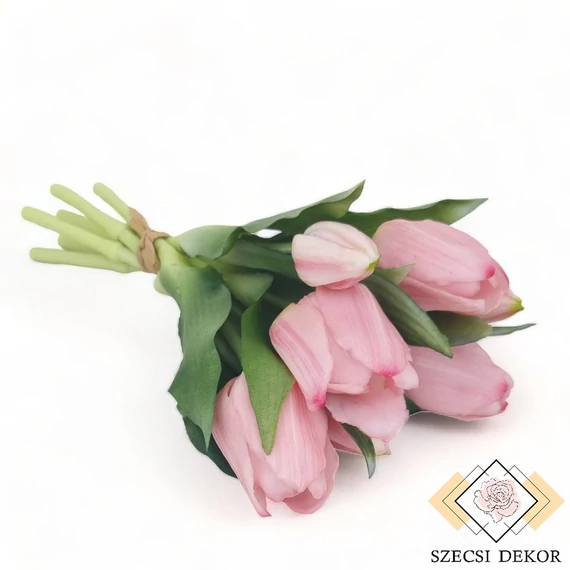 Mű gumi tulipán köteg 7 szálas 29 cm - rózsaszín cirmos szemből