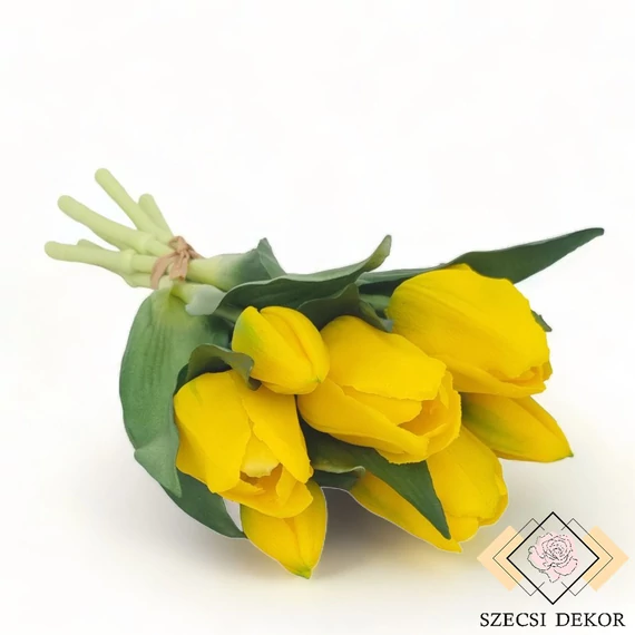 Mű gumi tulipán köteg 7 szálas 29 cm - sárga szemből