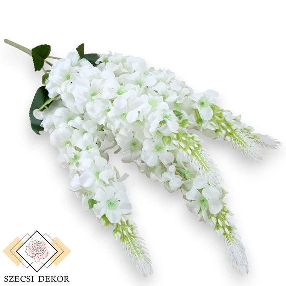 Mű viola csokor selyem 5 szál 57 cm - fehér szemből