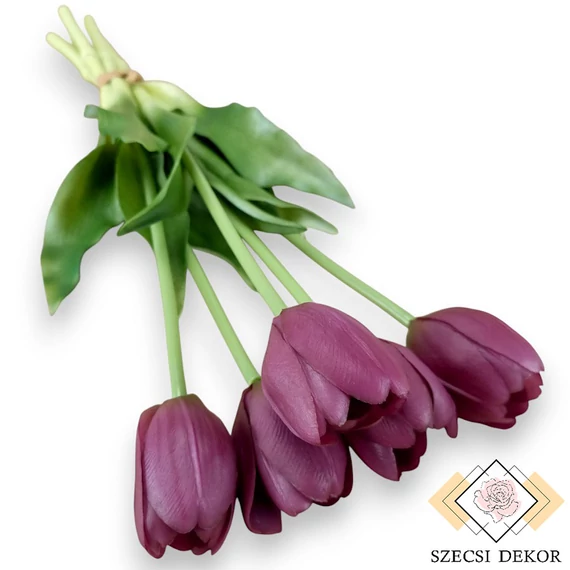 Mű tulipán köteg kerek 5 szál gumi 40 cm - lila szemből