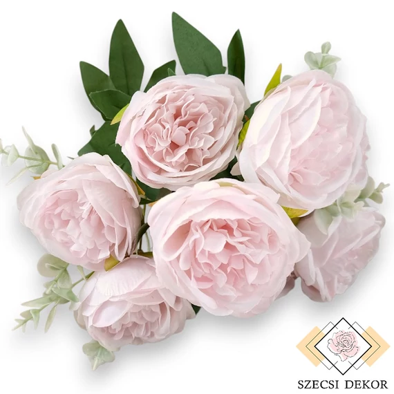 Mű illatos bazsarózsa bokor 9 szál selyem 44 cm - babarózsaszín szemből