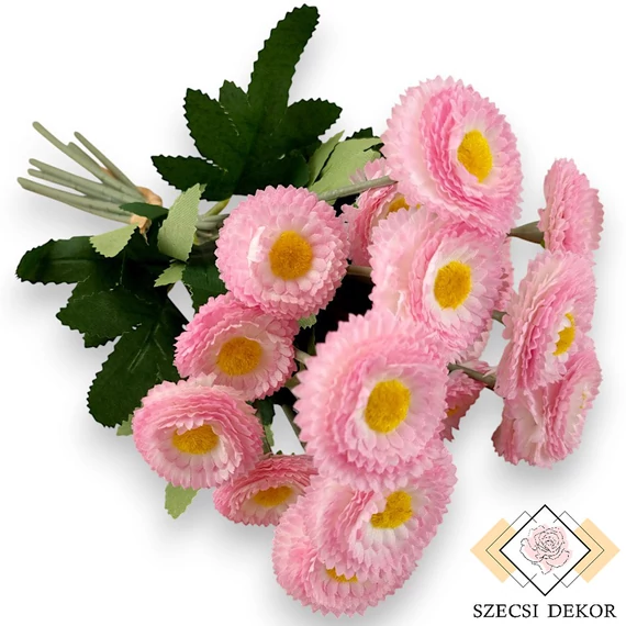 Mű százszorszép köteg 9 szál selyem 31 cm - rózsaszín ferde