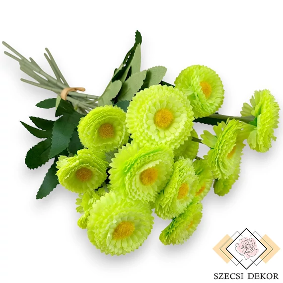 Mű százszorszép köteg 9 szál selyem 31 cm - világoszöld ferde